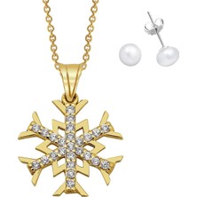 AltınSepeti Altın Kar Tanesi Kolye Gümüş İnci Küpe Hediyeli AS20131KL