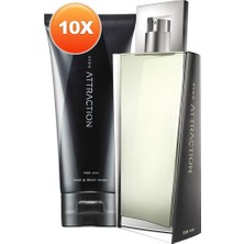 Avon Attraction Erkek Parfüm ve Saç Vücut Şampuanı Hediye Paketi Onlu Set