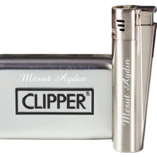 Clipper Isme Özel Pürmüz Alevli Metal Çakmak Mat Metalik