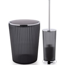 Primanova Nely Çöp Kovası + Tuvalet Fırçası Seti Şeffaf Siyah