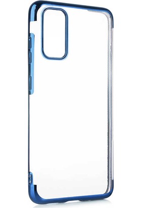 Tekno Grup Samsung Galaxy S20 Plus Kılıf Dört Köşe Renkli Şeffaf Lazer Silikon Mavi + Tam Kaplayan 6d Polymer Nano Ekran Koruyucu