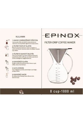 Epinox Cam Kahve Demleme 1000 ml ve Epinox Çelik Kahve Demleme Filtresi