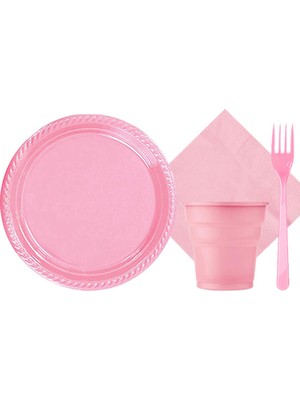 Partylandtr Pembe 25 Kişilik Plastik Bardak Çatal Tabak Peçete Set