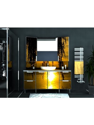 Artila Işıklı Kapaklı Gölde Yansıma Seramik Çanak Lavabolu Tezgah + Ara Panolu Banyo Dolabı 160 x 200 cm