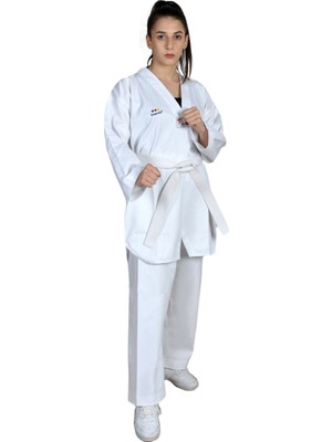 Haşado Taekwondo Beyaz Yaka Fitilli Acemi Elbise