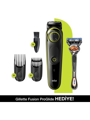 Braun BT 3241 Şarjlı Saç&Sakal Şekillendirici - Siyah/Yeşil + Gillette Fusion ProGlide