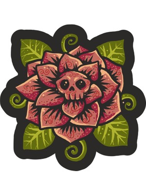 Sticker Fabrikası Kuru Kafa Kurukafa Gül Sticker  11 x 11 cm Renkli