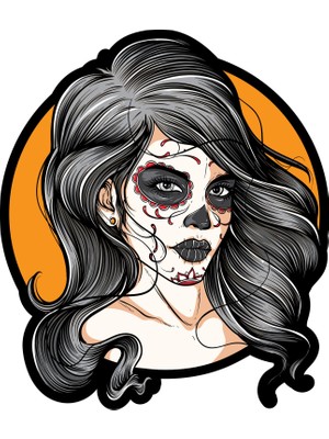 Sticker Fabrikası Kuru Kafa Kurukafa Kadın Sticker  9 x 10,5 cm Renkli