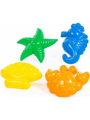 Polesie Plaj Kalıpları Yengeç Deniz Atı Deniz Yıldızı Deniz Kabuğu Renkli 4 Parça Set