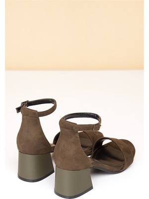 Pierre Cardin Kadın Topuklu Ayakkabı-Haki Suet
