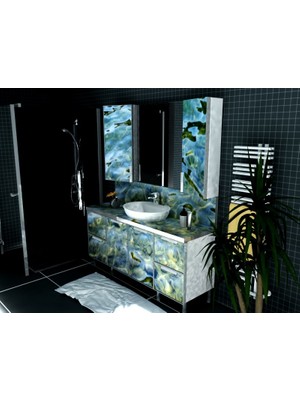Artila Işıklı Kapaklı Kıyı Seramik Çanak Lavabolu Işıklı Tezgah ve Ara Panolu Banyo Dolabı 160 x 200 cm