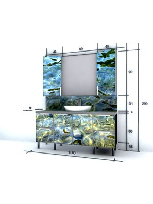 Artila Işıklı Kapaklı Kıyı Seramik Çanak Lavabolu Işıklı Tezgah ve Ara Panolu Banyo Dolabı 160 x 200 cm