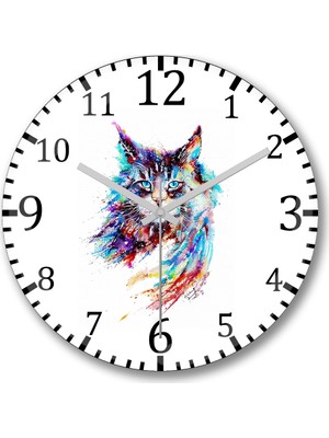 Baskı Dükkanı Trius Animals  Gato Renkli Kedi Cat  Duvar Saati Bombeli Cam