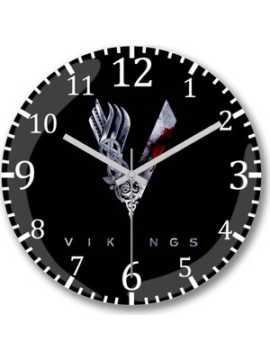 Baskı Dükkanı Vikings Duvar Saati Bombeli Gercek  Cam
