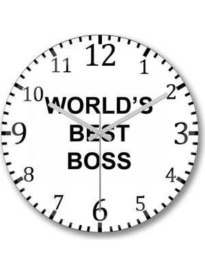 Baskı Dükkanı World's Best Boss Duvar Saati Bombeli Gercek Cam