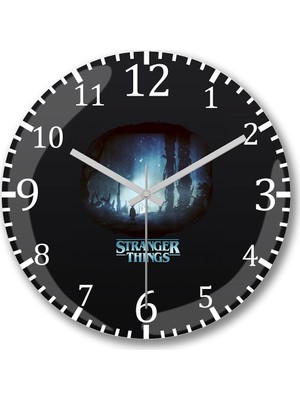 Baskı Dükkanı Stranger Things Black Duvar Saati Bombeli Gercek Cam