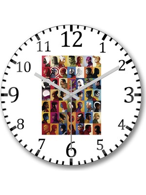 Baskı Dükkanı Marvel Portrait Duvar Saati Bombeli Gercek Cam