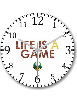 Baskı Dükkanı Life's A Game  Mario Duvar Saati Bombeli Gercek Cam