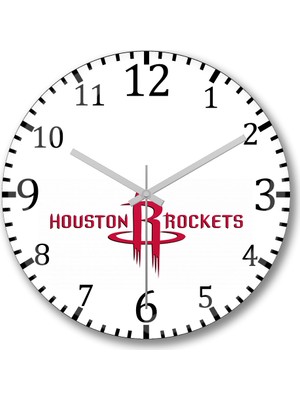 Baskı Dükkanı Houston Rockets Duvar Saati Bombeli Gercek Cam
