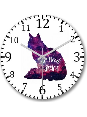 Baskı Dükkanı Eu Preciso De Espaço Cat Kedi Duvar Saati Bombeli Gercek Cam