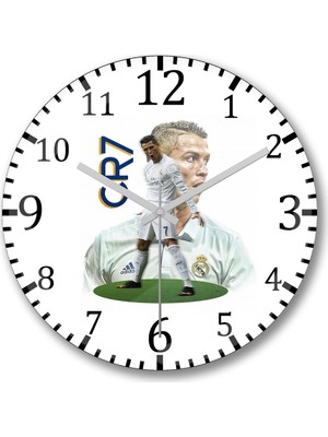 Baskı Dükkanı Cristiano Ronaldo  CR7 Duvar Saati Bombeli Gercek Cam