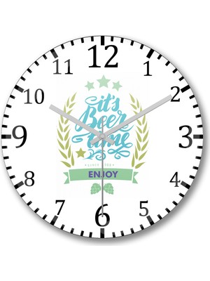 Baskı Dükkanı Beer Time Enjoy Duvar Saati Bombeli Gercek Cam