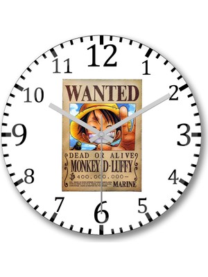 Baskı Dükkanı One Piece Wanted Luffy Duvar Saati Bombeli Gercek Cam