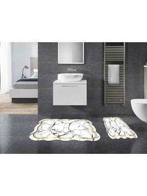 Alanur Home Defne Özel Kesim Yıkanabilir Kaymaz Taban 2'li Paspas Seti Klozet Takımı