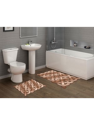 Alanur Home Akasya Özel Kesim Yıkanabilir Kaymaz Taban 2'li Paspas Seti Klozet Takımı