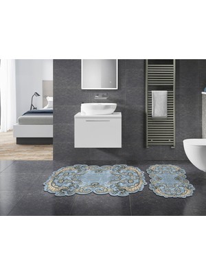 Alanur Home Karanfil Özel Kesim Yıkanabilir Kaymaz Taban 2'li Paspas Seti Klozet Takımı