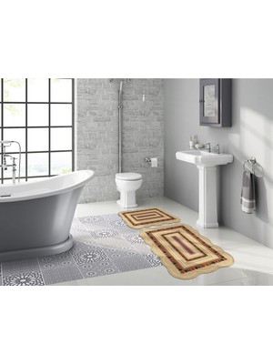 Alanur Home Begonya Özel Kesim Yıkanabilir Kaymaz Taban 2'li Paspas Seti Klozet Takımı