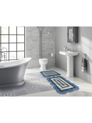 Alanur Home Begonya Özel Kesim Yıkanabilir Kaymaz Taban 2'li Paspas Seti Klozet Takımı