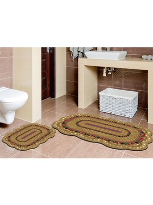 Alanur Home Lilyum Özel Kesim Yıkanabilir Kaymaz Taban 2'li Paspas Seti Klozet Takımı