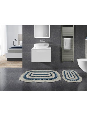 Alanur Home Lilyum Özel Kesim Yıkanabilir Kaymaz Taban 2'li Paspas Seti Klozet Takımı