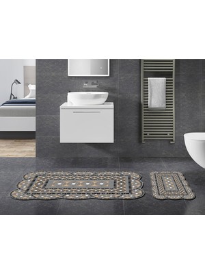 Alanur Home Sümbül Özel Kesim Yıkanabilir Kaymaz Taban 2'li Paspas Seti Klozet Takımı