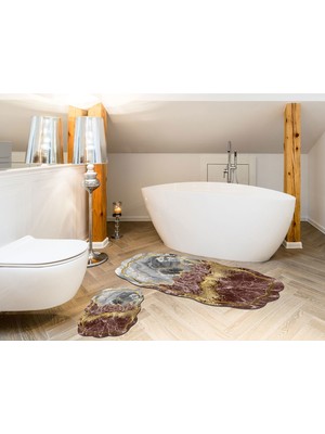 Alanur Home Mimoza Özel Kesim Yıkanabilir Kaymaz Taban 2'li Paspas Seti Klozet Takımı