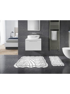 Alanur Home Leylak Özel Kesim Yıkanabilir Kaymaz Taban 2'li Paspas Seti Klozet Takımı