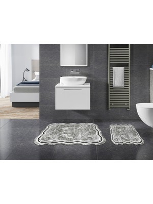 Alanur Home Gül Özel Kesim Yıkanabilir Kaymaz Taban 2'li Paspas Seti Klozet Takımı