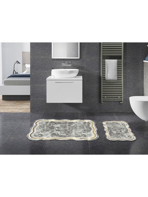 Alanur Home Gül Özel Kesim Yıkanabilir Kaymaz Taban 2'li Paspas Seti Klozet Takımı