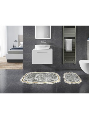 Alanur Home Menekşe Özel Kesim Yıkanabilir Kaymaz Taban 2'li Paspas Seti Klozet Takımı