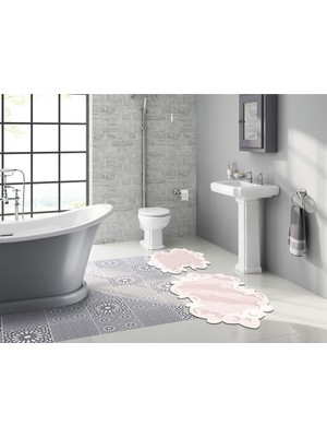 Alanur Home Papatya Özel Kesim Yıkanabilir Kaymaz Taban 2'li Paspas Seti Klozet Takımı