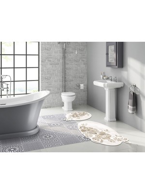 Alanur Home Mine Özel Kesim Yıkanabilir Kaymaz Taban 2'li Paspas Seti Klozet Takımı