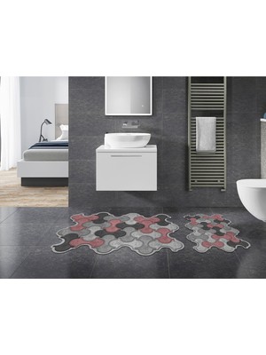 Alanur Home Hanımeli Özel Kesim Yıkanabilir Kaymaz Taban 2'li Paspas Seti Klozet Takımı