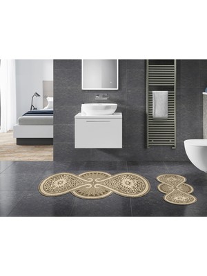 Alanur Home Zambak Özel Kesim Yıkanabilir Kaymaz Taban 2'li Paspas Seti Klozet Takımı