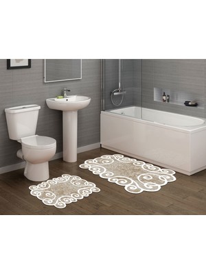 Alanur Home Sarmaşık Özel Kesim Yıkanabilir Kaymaz Taban 2'li Paspas Seti Klozet Takımı