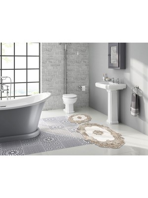 Alanur Home Petunya Özel Kesim Yıkanabilir Kaymaz Taban 2'li Paspas Seti Klozet Takımı