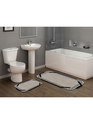 Alanur Home Fesleğen Özel Kesim Yıkanabilir Kaymaz Taban 2'li Paspas Seti Klozet Takımı