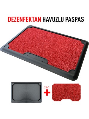 Olunca Dezenfektan Havuzlu Kıvırcık Kapı Önü Hijyen Paspas  45 x 70 cm  Kırmızı  Red