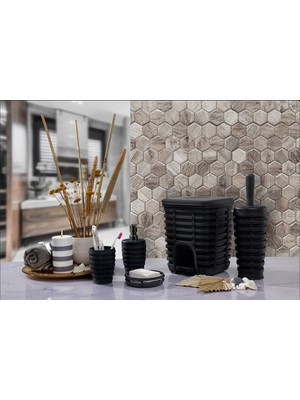 Primanova Palm Kare Pedallı Banyo Seti Antrasit 5'li