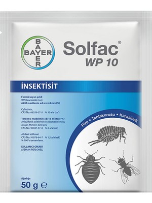 Bayer Solfac WP 10 Pire İlacı 50 gr Kalıcı Etki Özel Toz Formülü ile Zararlılara Karşı